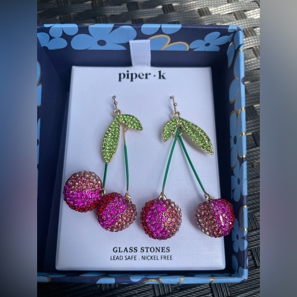 Piper K Cherry Dangle Earrings,Cherry Earrings,Piper K Earrings. - Picture 2 of 12